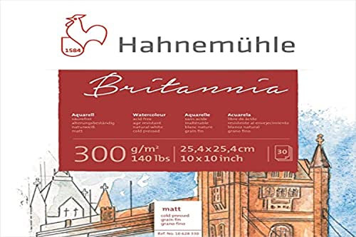 Hahnemühle Britannia Aquarellblock, mattes naturweißes Aquarellpapier, 300 g/m², 30 Blatt, 25,4 x 25,4 cm