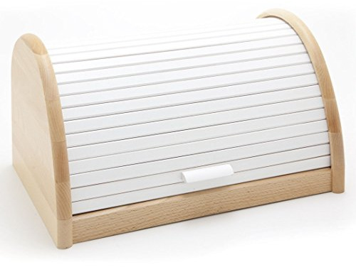 Kimpro HolzFee BK-BR Brotkasten aus Buchenholz mit Schiebeöffnung, 39 cm weiß