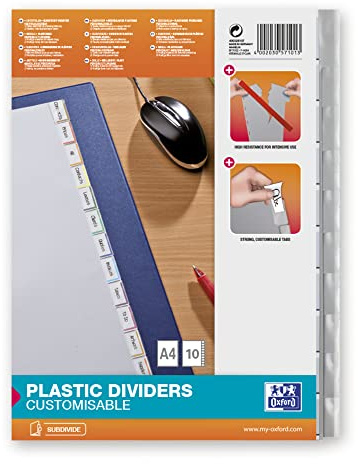 Oxford 400028107 Universal-Register blanko 10 Taben 10-teilig A4 aus Kunststoff Plastikregister grau Ordner Ring-mappe Ringbuch Hefter