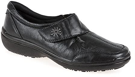 Pavers Ladies Mary-Jane Shoe in Black - Wider D/E Fit with Touch Fastening and Casual Leather Strap - Classic Stylish Appearance - UK 6.5 / EU 39.5