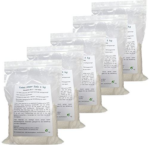 Biova-Rekosan 5 x Totes Meersalz Feinstreu 0,2 - 1,0 mm, 1 kg aus Jordanien (Speisesalz/Badesalz)