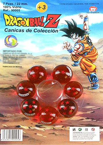 Canicas Dragon Z, 7 Bolas de Cristal 22mm rotuladas de 1 a 7 Estrellas