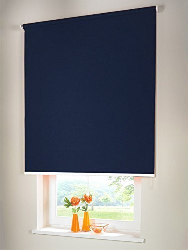 Hochwertiges Verdunkelungsrollo Mittelzugrollo Springrollo Rollo Verdunkelung 155 x 150 cm / 155x150 cm dunkelblau // Verdunkelungsrollo/Verdunkelungs-Rollo/Fensterrollo