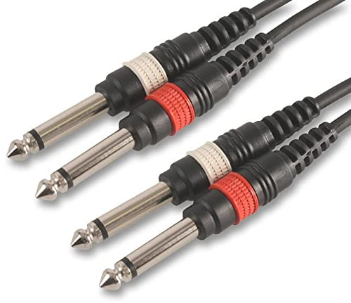 PULSE PLS00130 6.35mm (1/4) Mono Jack 2x Plug to 2x Plug Lead, 3m Black