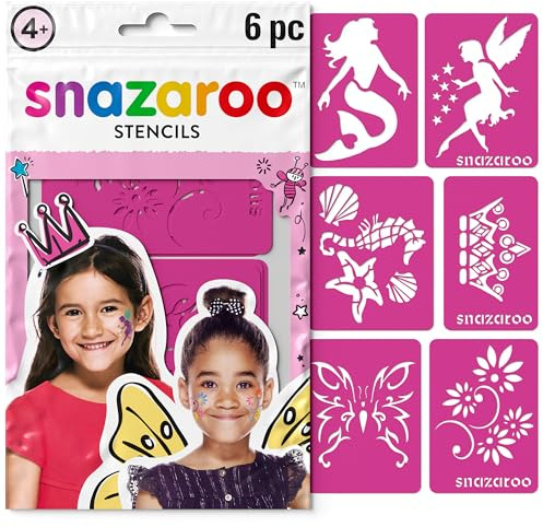 Snazaroo Schmink Schablonen Set Fantasie - Mädchen, 6 wiederverwendbare Acryl Schablonen mit Märchen Motiven