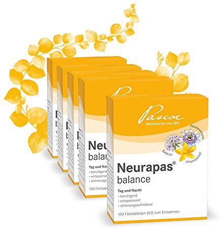 Neurapas balance: 5 x 100 Tabletten - pflanzliches Antidepressivum – Johanniskraut, Passionsblume & Baldrian – stimmungsaufhellend, entspannend & beruhigend