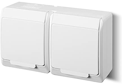 ELEKTRO-PLAST Aufputz 2-Fach Zweifach Steckdose IP44 Wassergeschützt Außenbereich Weiß