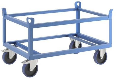 eurokraft | Plateau roulant en acier | pour palettes Europe | charge max 1000 kg | hauteur de chargement 650 mm | bleu