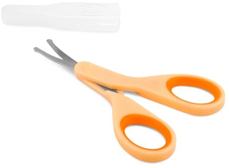 Chicco Nagelschere für Babys und Kinder, Edelstahl-Babyschere mit gebogenen Klingen und abgerundeten Spitzen, Schutzhülle, rutschfester Gummigriff - Babyzubehör für Neugeborene ab 0 Monaten