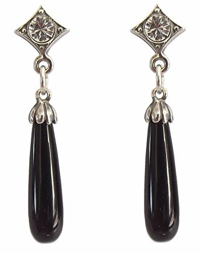 Damen Ohrringe 925 Silber Art Deco Stil Onyx Abhängung