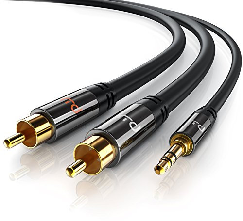 Primewire 5m HQ 3.5mm Stereo Jack to 2 RCA Phono Y Audio Cable - Metal Shell Casing for Surround Sound Dolby Digital DTS