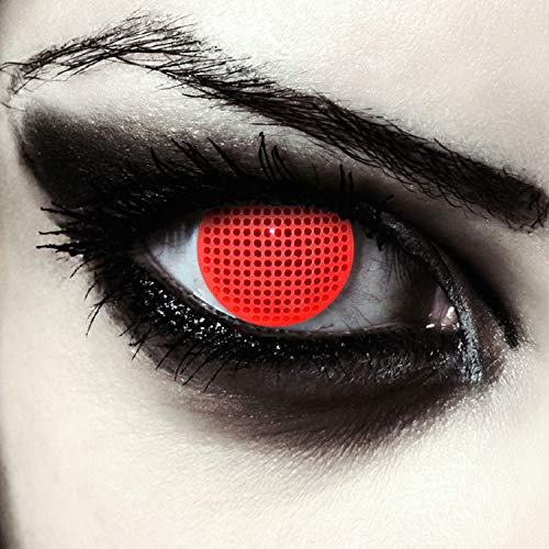 DESIGNLENSES, Farbige rot Halloween Kostüm Kontaktlinsen mit Gitter Muster, 1 Paar (2 Stück),weiche Vampir Farblinsen ohne Stärke, Red Screen