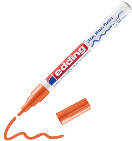edding 751 glanslackmarkör – orange – 1 färgmarkör – rund spets 1–2 mm – färgpenna för glas, sten, trä, plast och papper – vattentät, starkt täckande