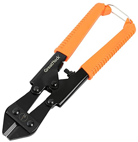 GreatNeck BC8 Mini Bolt Cutters, Bolt Cutter for Cutting Chain, Rod, and Heavy Wire, Drop Forged Steel Jaws, Adjustable Replaceable Blades, Cushioned Grip, Tubular Steel Handles
