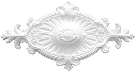 MARBET DESIGN Stuckrosette R-11, 59x31cm - Deckenrosette weiß, aus EPS Styropor, Zierelement, Stuck, Wanddeko Wohnzimmer Lampe Polystyrol Oval