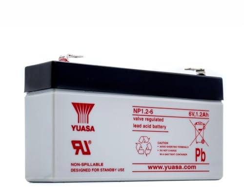 Yuasa NP1.2-6 6V Lead Acid Battery, UPS Backup Alarm and Emergency Battery (Pack of 1)