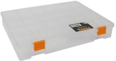 Perel Caja de almacenamiento, 21 compartimentos fijos y apilables, 324 x 247 x 51 mm, transparente/naranja