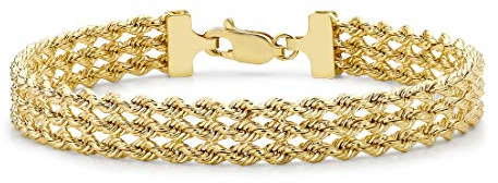 CARISSIMA 9 Karat Gold 3-strängiges Seilarmband von 18 cm/7 für Damen (Gelb, 7 Zoll)