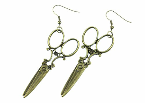 Miniblings Schere Ohrringe Hänger Scherenohrringe Schneiderin Bronze 6cm | In Berlin von Hand montierter Ohrschmuck, mit Frisör, in kleiner Serie hergestellt