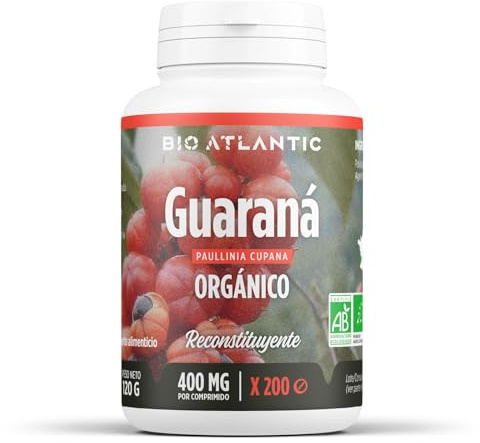 ✿ Guarana Orgánico - 2000 mg por dosis diaria - Reconstituyente - 200 comprimidos - Alta Concentración, Formato Ahorro, Premium y Vegetal