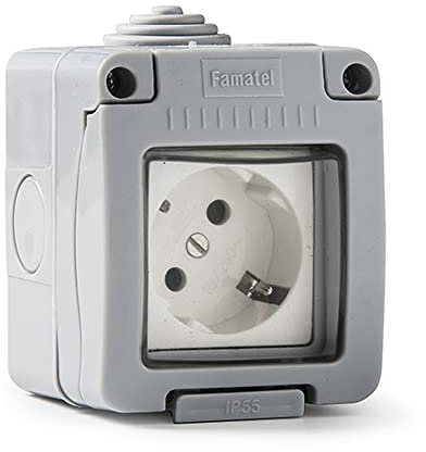 FAMATEL Sockel | Einbausteckdose | Serie Garten | IP55 | Kinderschutz | wasserdicht | einfache Montage | Grau