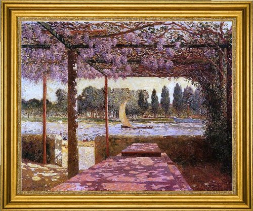 Art Oyster Ferdinand Du Puigaudeau A Trellis by the River - 20 x 25 Premium Canvas Print with Gold Frame