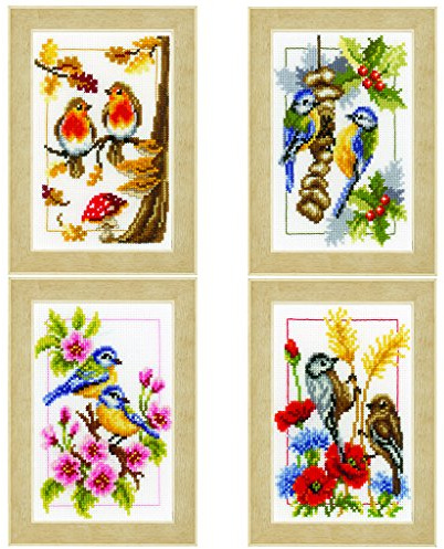 VERVACO Gezählter Kreuzstich Stickpackungen DIY Stickbilder Die 4 Jahreszeiten 4er Wanddekoration Handarbeit Set für Erwachsene Zählmusterpackung ca. 8 x 12 cm Kreuzstichbilder Set Hausdeko