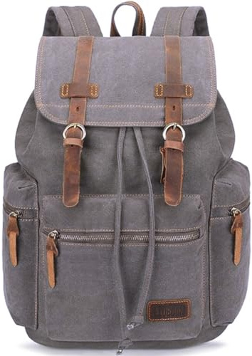 BLUBOON Vintage Backpack Leather Trim Casual Bookbag Men Women Laptop Travel Rucksack