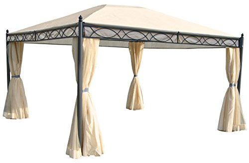 Mendler Gazebo pergola baldacchino Moderno Elegante Cadice Acciaio Poliestere 4x3m Avorio con Tende e zanzariere