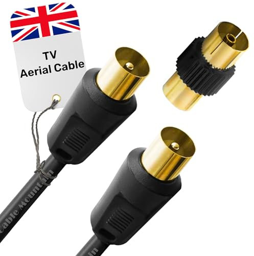 2m Coaxial TV Aerial Cable - Male To Male Gold Plated RF Tv Cable with Adapter - Antenna AV Lead for Freeview, Freesat, Tv Antenna Extension - Black Straight Connection
