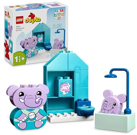 LEGO DUPLO Alltagsroutinen: Baden, Lernspielzeug für Kleinkinder ab 1 ½ Jahren, mit 2 Elefanten-Figuren für Rollenspiele, Spielzeug zur körperlichen Hygiene und Töpfchentraining 10413