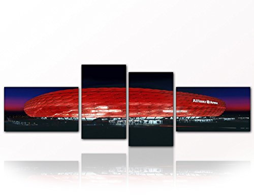 Bild auf Leinwand - modern Art Design FCB ARENA (Stadion Bayern 4teilig / 4x 30x50 cm ca. 55x165 cm) Kunstdruck auf Rahmen mit Bilder Motiv (München Bayern Arena). Beste Qualität, handgefertigt in Deutschland.