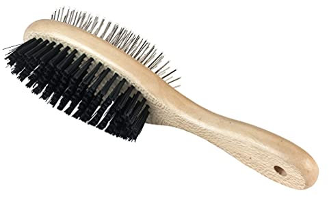 Kerbl Bürste flexibel für Hunde und Katzen (Doppelbürste aus Holz, passt sich der Körperform an, Pflegebürste) 83273, 1 Stück (1er Pack)
