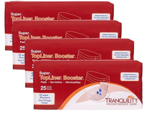 Tranquility TopLiner Disposable Booster Pads, Super (15 x 4.25) Flow-Through Design with Adhesive Strip for Max Absorption, Adult Unisex, 100ct Case