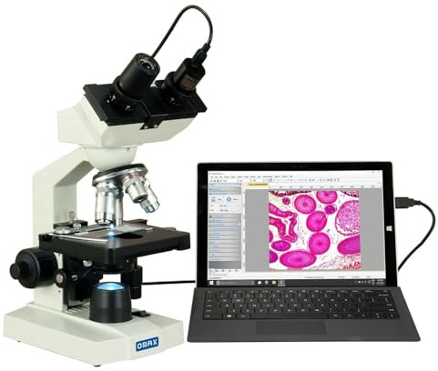 AmScope M82EZ-C50S OMAX Lab LED Compound Binokularmikroskop mit 5MP Kamera und mechanischem Tisch, 40x-2500x