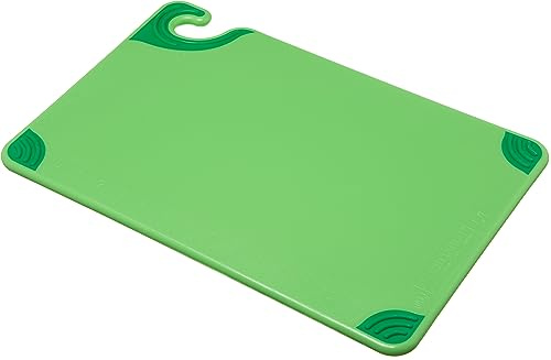 San Jamar Saf-T-Grip Plastic Cutting Board with Safety Hook, 12 x 18 x 0.5, Green
