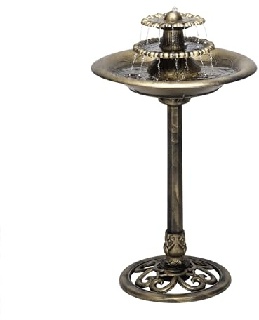 Alpine Corporation TEC106-BZ 35” Tall 3-Tier Pedestal Water Fountain with Birdbath in Vintage – Outdoor Garden Fountain for Yard, Patio, Deck Decoration, Bronze