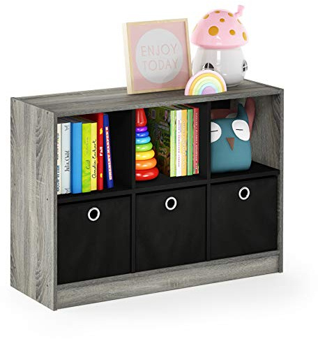 Furinno BASIC Book Shelf, 6-Cube Bookshelf, 3 x 2 Bookcase with Storage Bins, 11.9 x 31.6 x 23.6, for Living Room, Bedroom, Home Office, French Oak