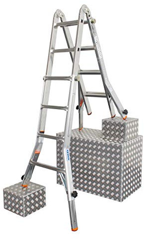 TeleVario Sprossen-Gelenk-Teleskopleiter mit 4 Holmverlängerungen 4x4 Sprossen/Stufen