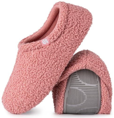 VeracCosy Damen Memory Foam Plüsch Hausschuhe Antirutsch Baumwolle Pantoffeln Mit Polar Fleece-Futter, Pink, 40/41 EU Weit