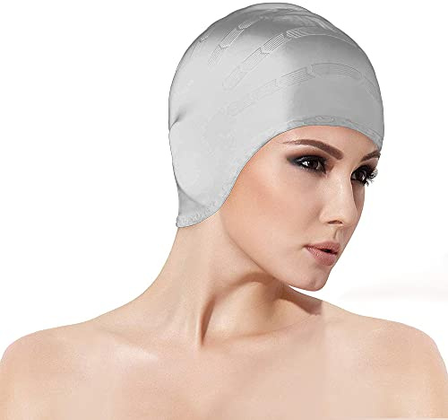 AIBAOBAO Etanche - Bonnet de Bain Silicone Impermeable, Bonnet de Piscine Qualité Supérieure, Extensible Confortable pour Hommes Femmes Cheveux Courts Longue Adulte Garçons Filles(Argent)
