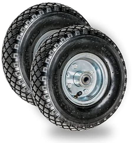 Elkoza® 2x10 3.00-4 4Ply Dual Bearings 20mm 250X75 Pneumatic Wheelbarrow Wheels Sack Truck Trolley Wheel Solid Tyre Complete for Garden Heavy Duty Trolley Barrow Truck Replacement Wheelbarrow Wheel