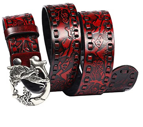 Men's Belts Men's Leather Belt Geflochtener heller Luxus-P-Leder-Gürtel for Herren / Damen Personalisierter geprägter Vintage-Tiger-Schnallen-Männer längerer Gürtel 3,8 cm Vintage Men's Belt ( Color :