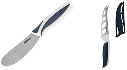 Bundle of Zyliss Comfort Spreading Knife Butter Knife/Butter Spreader/Cheese Spreader + Zyliss Comfort Cheese Knife, 12 cm/4.5 Inch, Japanese Stainless Steel, Black/White, Dishwasher Safe