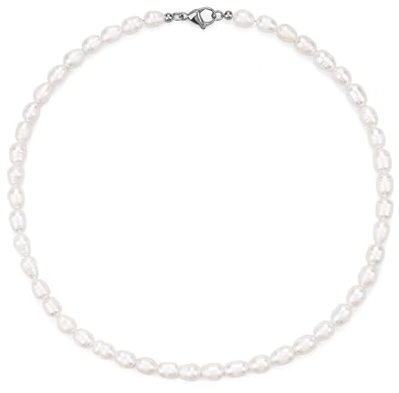 COAI Collier Perle Femme, Collier Perle Blanche Naturelle Femme, 45cm