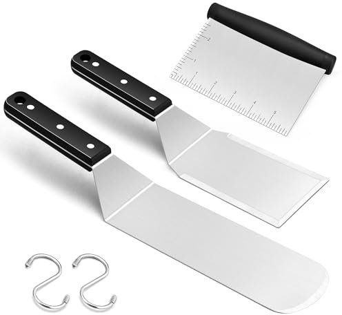 Joyfair Griddle Spatula, Stainless Steel BBQ Spatula Set of 3, Burger Turner/Griddle Accessories/Pancake Flipper Great for Cast Iron BBQ Grill Flat Top, Commercial Grade & Dishwasher Safe