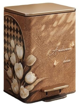 Cubo de basura Bote de Basura de Cuero Vintage con Tapa, Bote de Basura con Pedal Cuadrado de 9/12 litros con Cubo Interior extraíble for Sala de Estar, Dormitorio, Oficina Adecuado para cocina y dorm