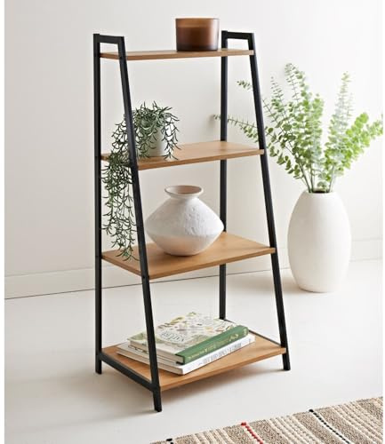 New Rustic Oak Finish Bamboo 4 Tier Ladder Shelf Add Some Stylish And Modern Storage To Your Home Shelving Unit Plant Rack Display Stand Home Decor -A02