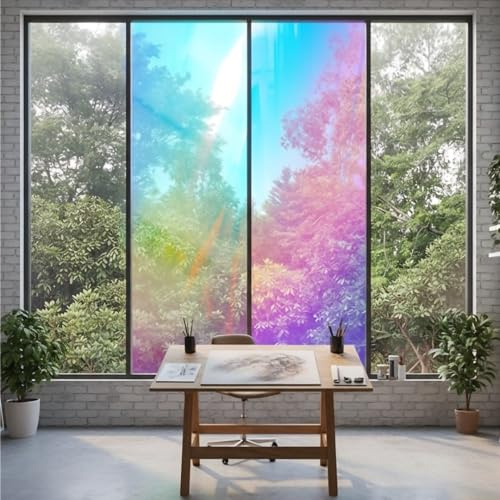 Homewell Holografische Kreisblasen Fensterfolie 45x200 cm – Regenbogen Milchglasfolie Sichtschutz Statisch Haftend Ohne Kleber – Dekorative Glasfolie mit Sonnenschutz für Bad Küche Wohnzimmer Büro