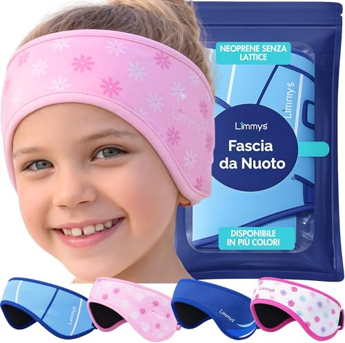 Limmys Fascia da Nuoto per Bambini e Adulti - Neoprene Elastico Rinforzato, Senza Lattice, Comfort Antiscivolo, Mantiene i Tappi Auricolari (Pink Stars, M: 2–8 anni)